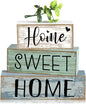 Moucuny 4 Pcs Farmhouse Wooden Table Decor Rustic Home Sweet Home Stacked by Moucuny