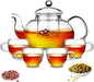 Kyraton Glass Tea Pot with 4 Tea Cups, Removable Infuser, Blooming and Loose by Kyraton