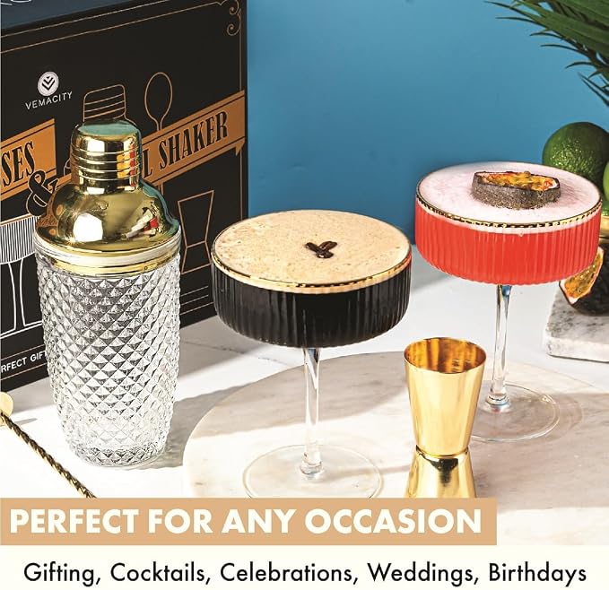 VEMACITY - Luxury Espresso Martini Gifts | Gold Cocktail Shaker Set + 2 - Image 3
