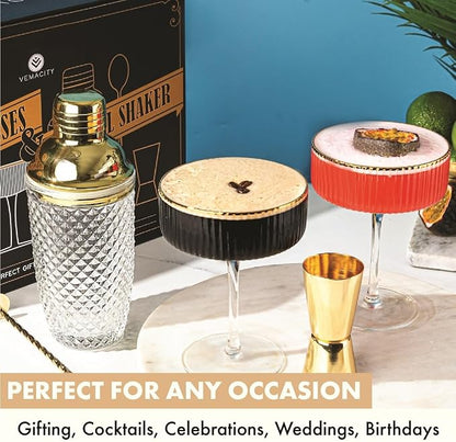 VEMACITY - Luxury Espresso Martini Gifts | Gold Cocktail Shaker Set + 2 - Image 3