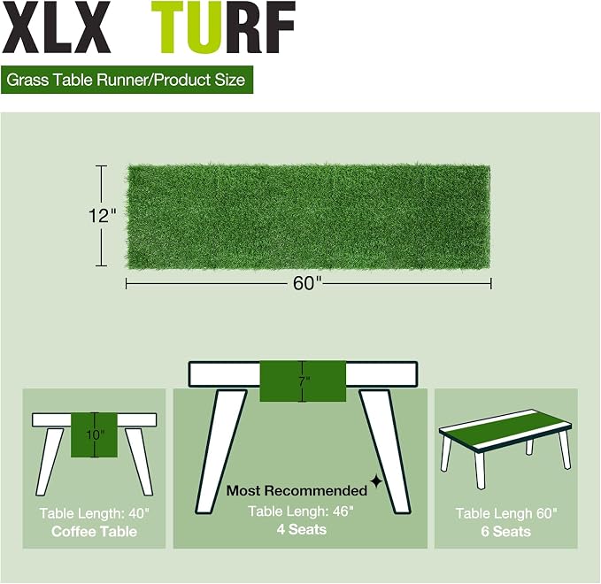 XLX TURF Green Artificial Grass Table Runner 12"x60" Golf Party Decorations | - Image 2
