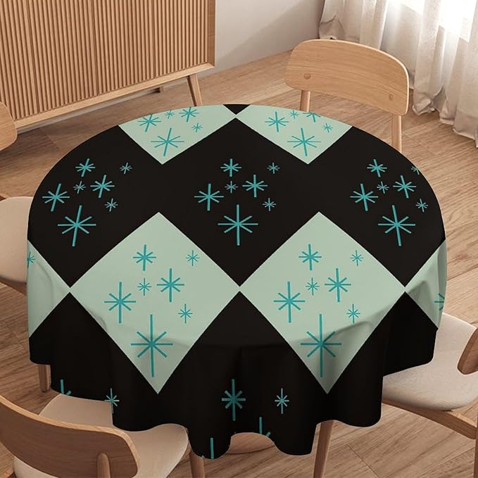 Retro Bohemian Mid Century Round Tablecloth, Abstract Modern Geometric Mid Century Tablecloth for Home Party Dining Room Kitchen Decor 36Inch(90cm)