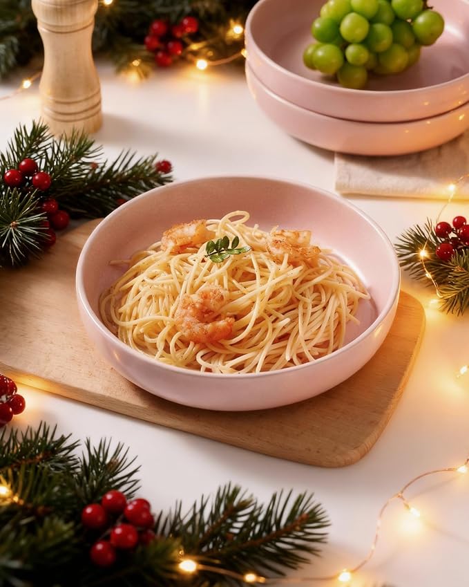 famiware Milkyway 33 oz Pasta Bowls Set of 4, Light Pink | Double Reactive Glaze - Image 3