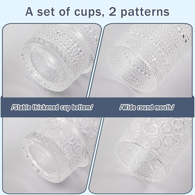 16oz Drinking Glasses Set of 4, 2 Hobnail Glasses & 2 Embossed Water Goblets - Image 7