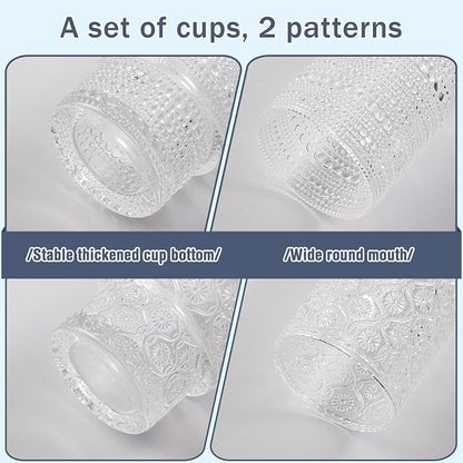 16oz Drinking Glasses Set of 4, 2 Hobnail Glasses & 2 Embossed Water Goblets - Image 7