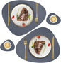 Faux Leather Placemats and Coasters Set, Round Leather for Dinner Table Mats Heat Resistant Non-Slip Washable Insulation Coffee Mats Kitchen Place Mats Nordic Style (Navy Gray, 2 Placemats+2 Coasters)