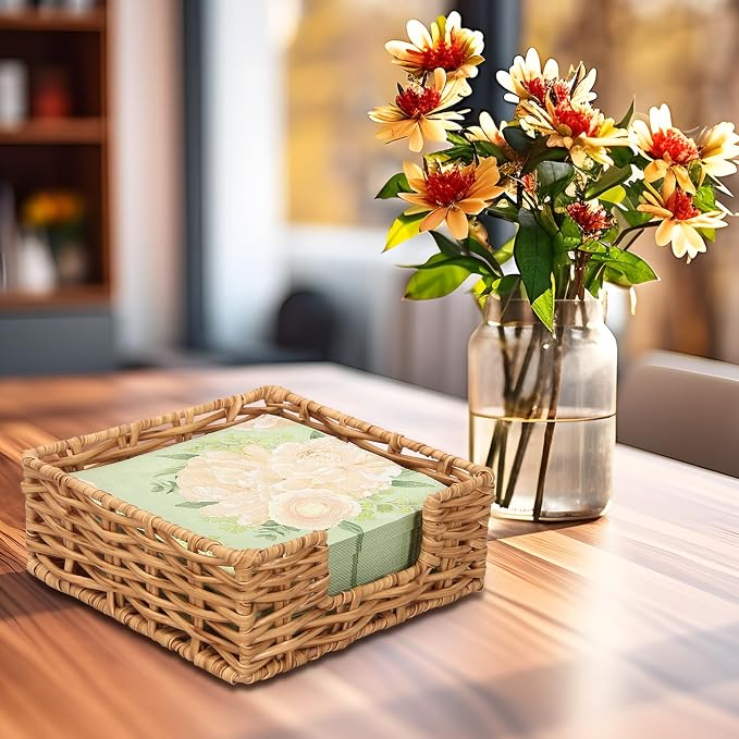 Square Cocktail Napkin Holder Rattan Napkin Holders - Image 5