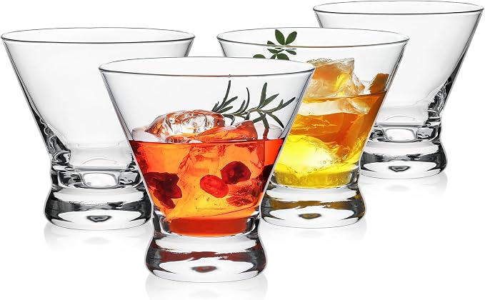 Martini Glasses Set of 4, 8oz Stemless Martini Cocktail Glasses by PureGlassPureStyle