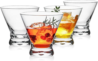 Martini Glasses Set of 4, 8oz Stemless Martini Cocktail Glasses by PureGlassPureStyle
