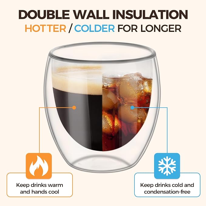 ComSaf 8oz Glass Coffee Mugs Set of 6, Double Walled Insulated Thermal Mugs - Image 3