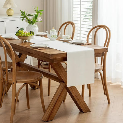 Laolitou White Table Runners 90 Inches Long, Burlap Linen Texture Farmhouse - Image 2