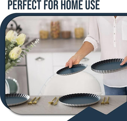 Trendables Scalloped Paper Plates 8.5 Inch & 10.5 Inch 80 Pcs Dinner Plate Set Fancy Disposable Plates for Party for 40 Guests 40 X 8 & 40 X 10 Large & Small Paper Plate Set for Parties Black Aqua