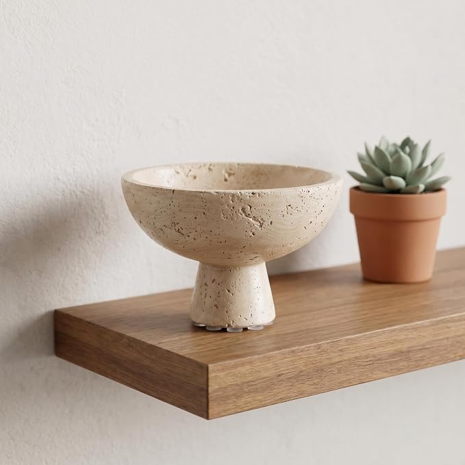 Travertine Style Concrete Pedestal Bowl Wabi-Sabi Organizer | Small 5.5" - Image 3