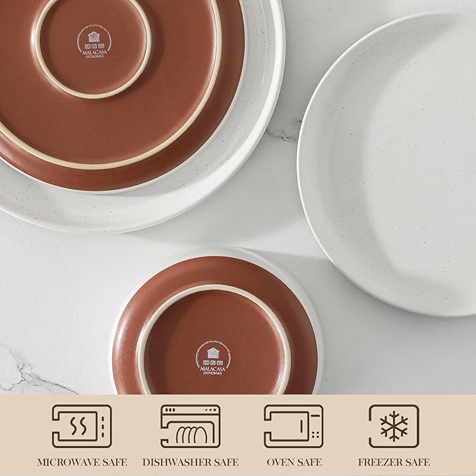 MALACASA Plates and Bowls Sets, 24 Pieces Modern Ceramic Dinnerware Set - Image 4