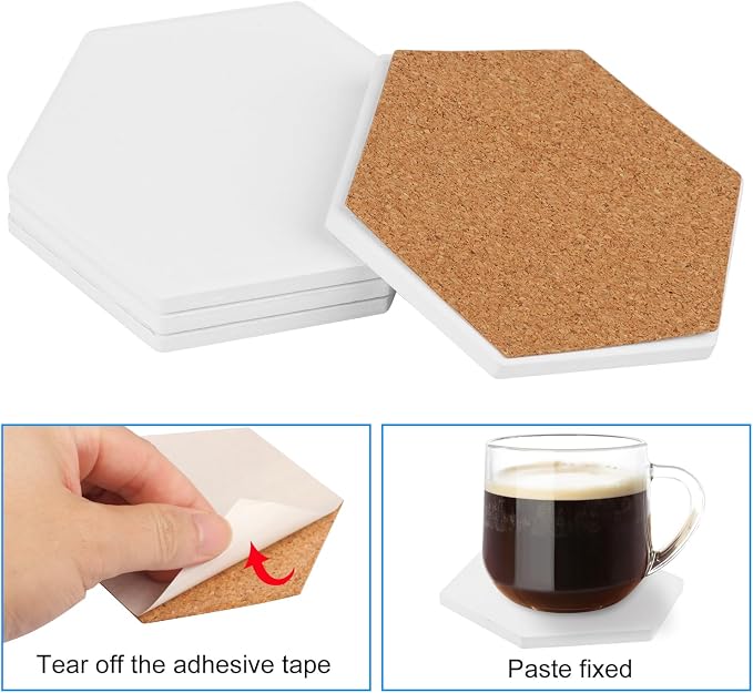 30 Pieces 3.75 Inch Hexagon Blank Ceramic Coasters, Unglazed Ceramic Tiles - Image 3