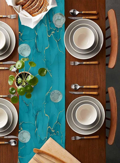 Teal Marble Table Runners 72 Inches Long, Turquoise Marble Crack Table Runner - Image 5