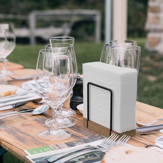Wican Napkin Holder for Table, Acacia Iron Standing Napkin Dispenser | Kitchen - Image 4