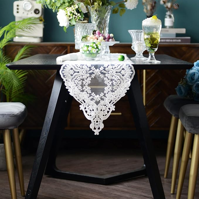 SUTAVIA Lace Patio Table Runner 12"×96" White Embroidered Dresser Scarf | - Image 2
