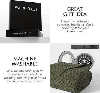 EVERGRACEHOME Chunky Chenille Knit Throw Blanket for Couch, Soft Luxurious Oversized King Moss Stitch Blanket for Bed, Large Cozy Farmhouse Knitted Throw for Sofa, Olive Green, 92" x 108"