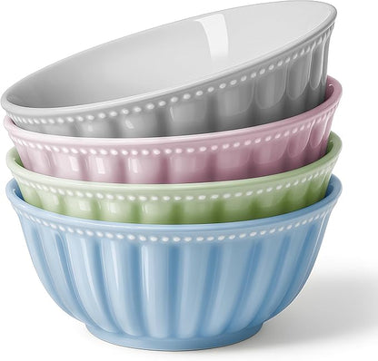 HOMBENE Ceramic Soup Serving Bowls for Kitchen, 6.4 Inch, Set of 4, Cereal Bowl Porcelain, Oven & Microwave Safe, Mixing Color