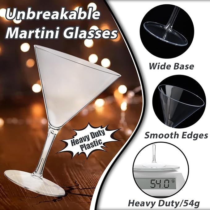 Liacere Martini Glasses Set of 6-11 oz Clear Plastic Martini Cocktail Glasses - Image 2
