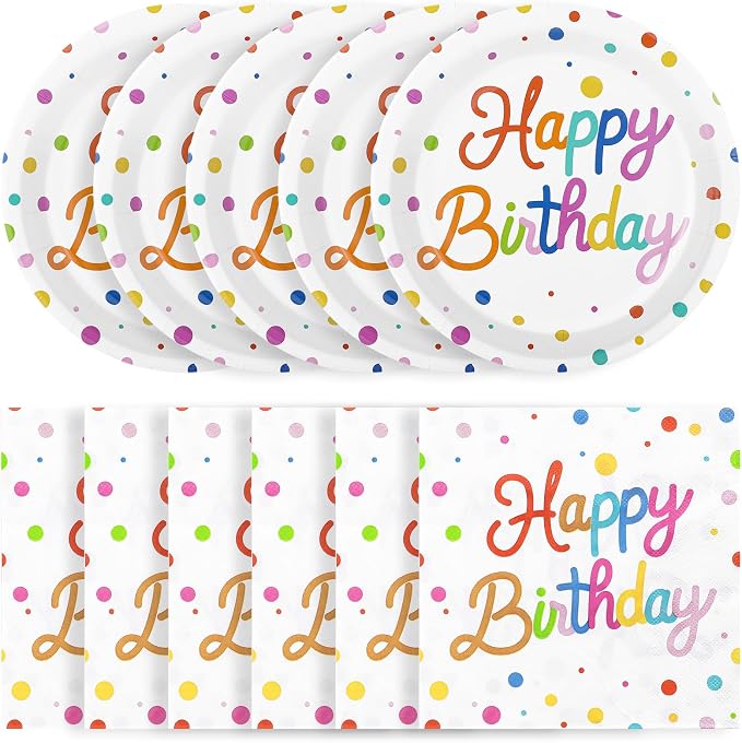 50 Pcs Happy Birthday Paper Plates and Napkins Disposable Party Decorations | 7 by NatNarr