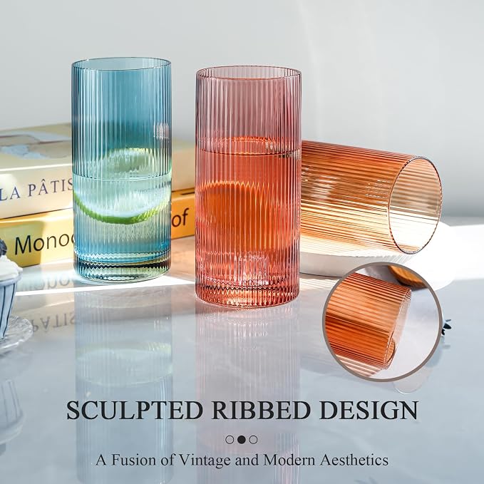 Physkoa Colored Ribbed Drinking Glasses Set of 6 - Image 4