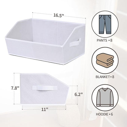 Closet Baskets for Shelves Trapezoid - Decorative Storage Baskets with Handle, Closet Bins for Organization, Shelf Storage Bins for Clothes, Books, Home, Office, 3 pack, White