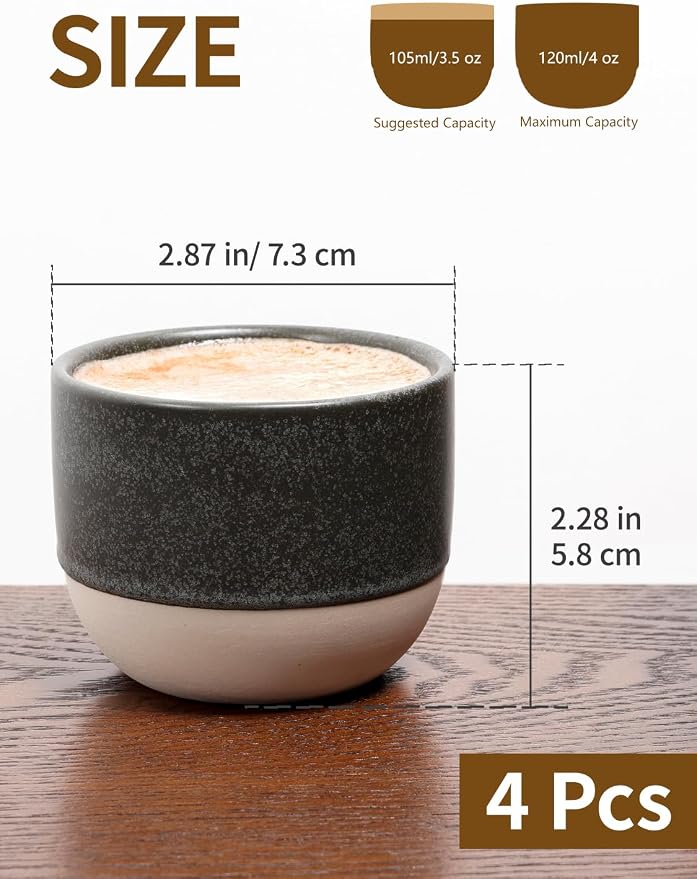 4oz Espresso Cups Set of 4, Ceramic Demitasse Coffee Cups - Image 2