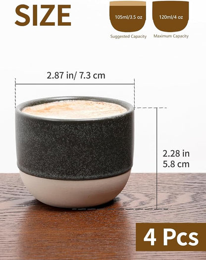 4oz Espresso Cups Set of 4, Ceramic Demitasse Coffee Cups - Image 2