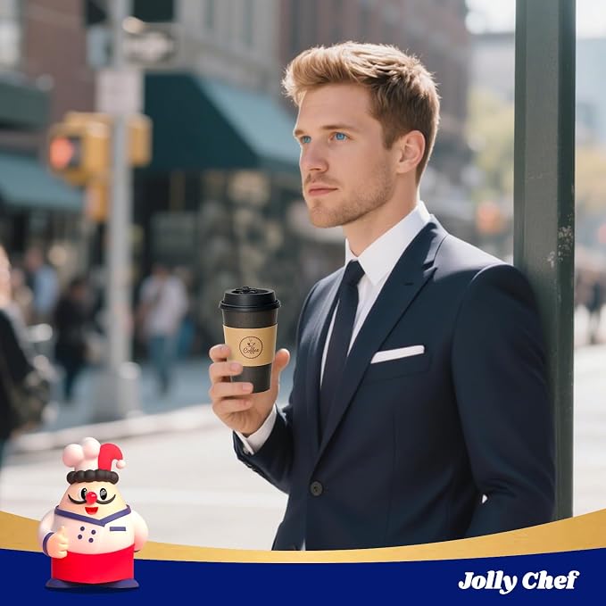JOLLY CHEF 16 oz Coffee Cups-100 Pack, Disposable Black Hot Paper Cups - Image 7