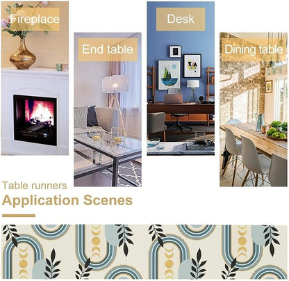 YCness Boho Mid Century Abstract Table Runner Modern Sun Moon Phase Minimalist - Image 7