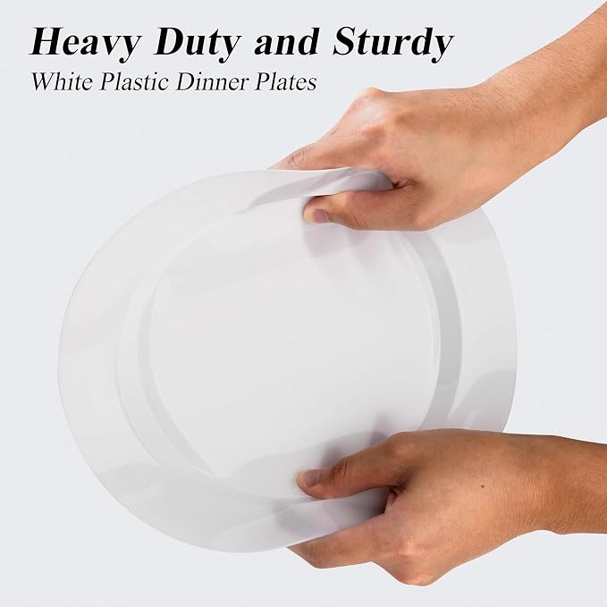 Bestluck 100PCS White Plastic Dinner Plates 10inch - Image 3