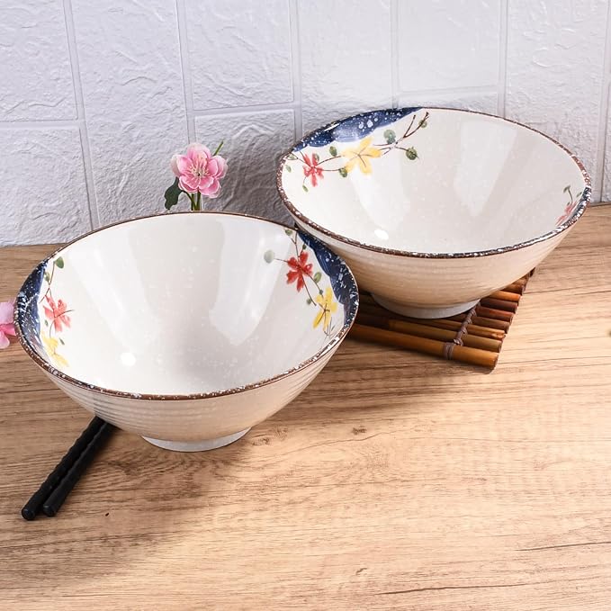 Japanese-Style Ceramic Ramen Bowl Set Set of 2, 8.2 Inch Porcelain Noodle Bowls - Image 7