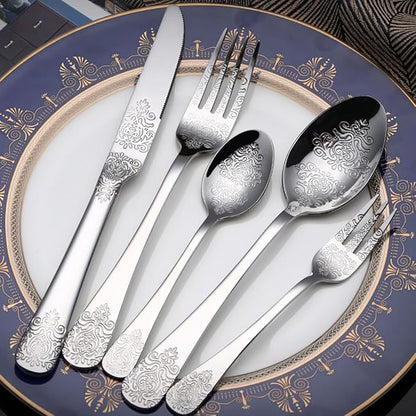 IKXO Silverware Set 40 Piece Silver Flatware Set for 8,Stainless Steel Flatware Cutlery Set For Home Hotel, Kitchen Utensils Set Include Fork Knife Spoon,Mirror Polished,Dishwasher Safe