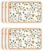 ISAENNE White PVC Placemats Set of 6,Rectangular Floral Placemats,Waterproof and Heat-Resistant Orange Flower Pattern,Decoration for Kitchen,Dinning,Parties, Holiday,12"*17"