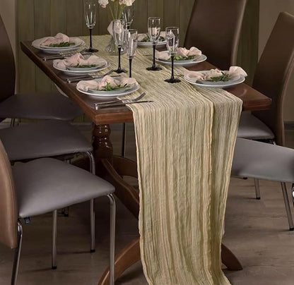 3Pack Beige Cheese Cloth Table Runner, 17 x 108 inch Beige Table Runners | - Image 2
