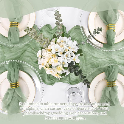 8 Pack Sage Green Table Runner 17 x 108inch Cheesecloth Table Runner Boho Gauze - Image 7