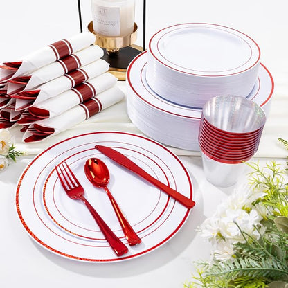 WELLIFE 700 Pieces Red Plastic Plates - Image 3