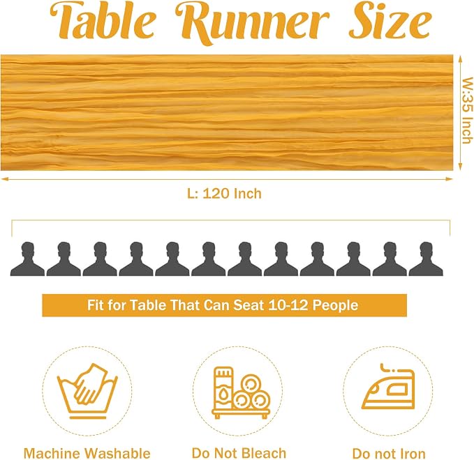 Mustard 10FT Cheesecloth Table Runner Boho Gauze Fabric Table Runner Rustic - Image 4