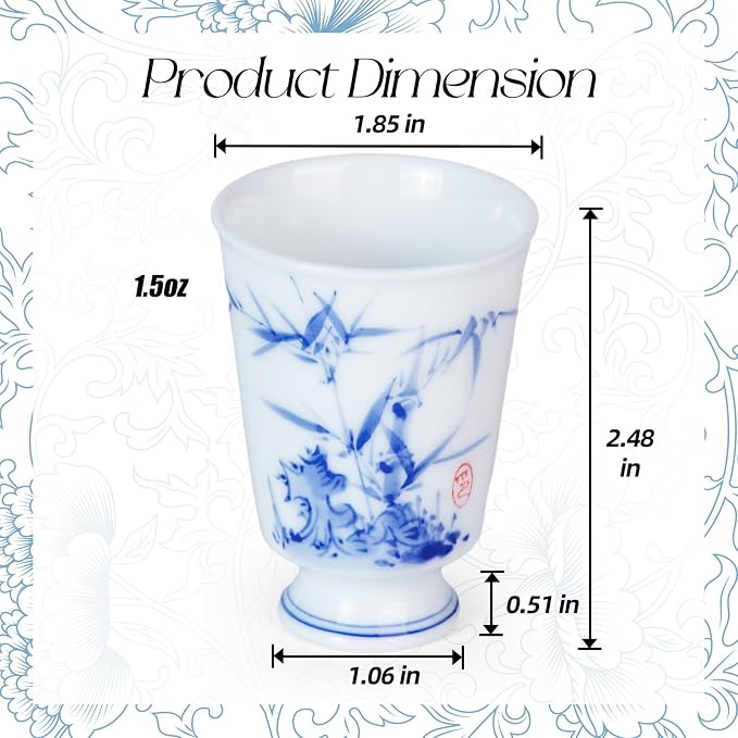 KAMMAK Ceramic Tea Cups Set of 4, 1.5 oz, Vintage Small Teacups, 730N | Hand - Image 2