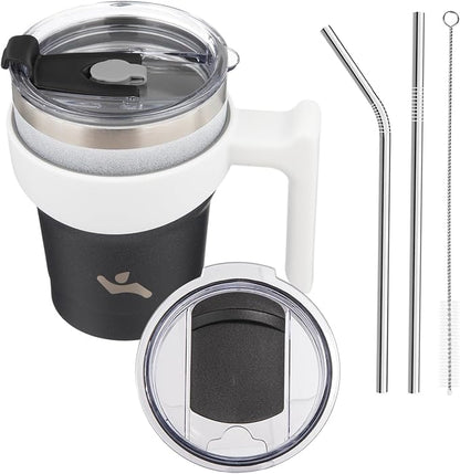 Konokyo 10 oz Tumbler with Handle and Straw, Insulated Travel Mug | Day Night; by Konokyo