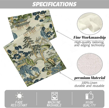 Chinoiserie Vintage Style Mountain Fall Table Runner, Japanese Table Runner | - Image 2