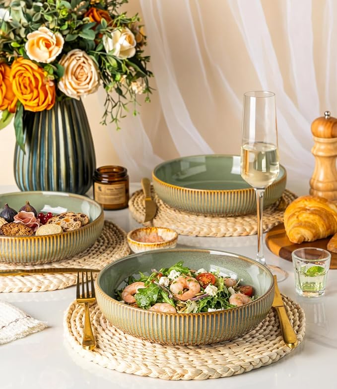 8.5" Ceramic Pasta Bowls Set of 4, Salad Bowls | Versatile Serving Bowls - Image 2