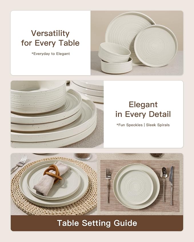 Stoneware Dinnerware Set for 4, Plates and Bowls - Image 4