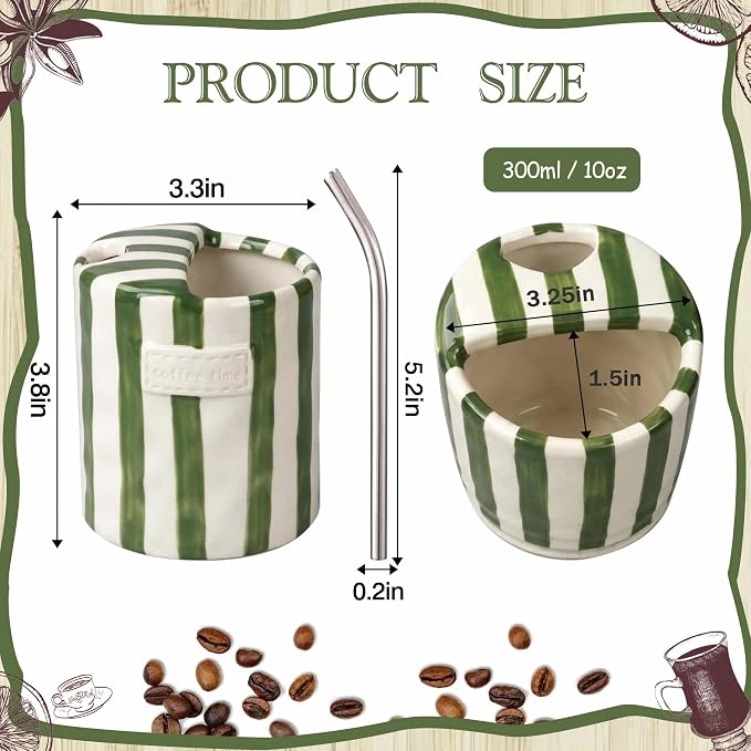Ceramic Coffee Mugs 10 oz Retro Striped Coffee Mug No Handle - Image 3