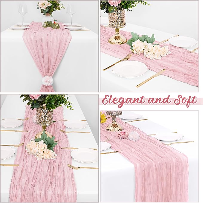 16 Pack Light Pink Cheesecloth Table Runners 20x120 Inch Gauze Table Runner - Image 4