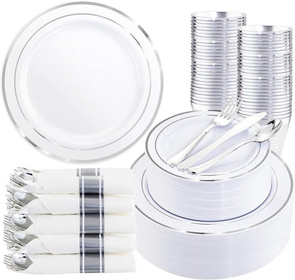 350Piece Silver Plastic Dinnerware Set by WDF