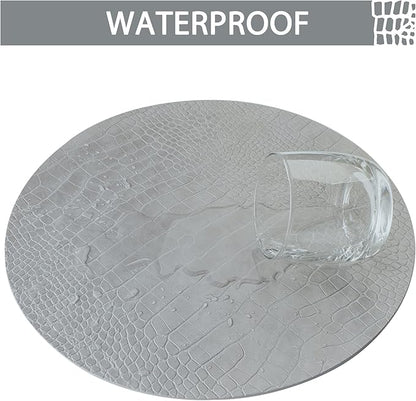 Round Leather Placemats for Round Tables Set of 8, Gray Table Place Mats and Coasters, Washable Easy to Care for Indoor Decor 13" Diameter