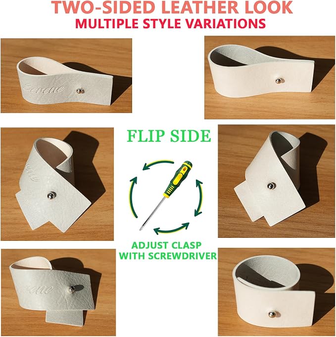 Light White Napkin Rings Set of 6 – Elegant Leather Napkin Ring Holders - Image 4